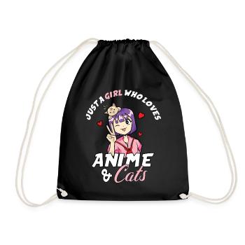 Anime Chats Manga Chat Girl Loves Kawaii Kitty - Sac de sport léger - noir - Devant