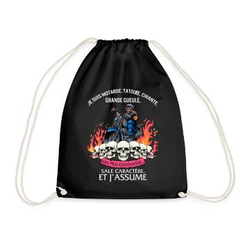 Tee shirt Motard Femme Motarde TATOUÉE Cadeau - Drawstring Bag - black - Front
