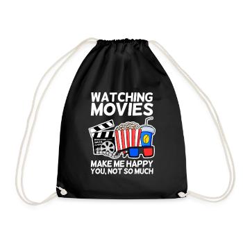 Movie cinema saying television gift popcorn - Drawstring Bag - black - Front