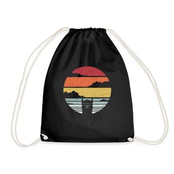 Lama Vintage Retro Alpaka Sunset Geschenk - Turnbeutel - Schwarz - Vorne