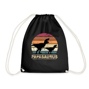 Papasaurus dinosaur kids dinos gift - Drawstring Bag - black - Front