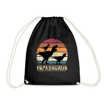 Papasaurus dinosaur kids dinos gift - Drawstring Bag - black - Front