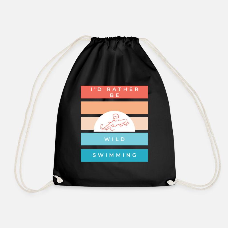 I'd rather be wild swimming vintage retro design - Drawstring Bag - black