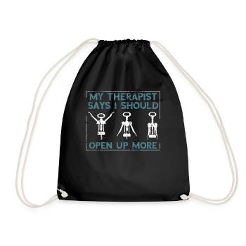 Red Wine My Therapist says I should open - Drawstring Bag - black - Front