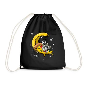 Astronaut Spaceman Surfing Pizza Funny Space Pizza - Drawstring Bag - black - Front