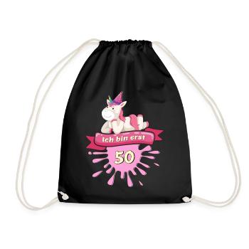50 Jahre, Runder 50. Geburtstag Einhorn T-Shirt Ge - Turnbeutel - Schwarz - Vorne