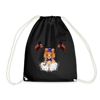 Cute kitten with flag and American flag - Drawstring Bag - black - Front