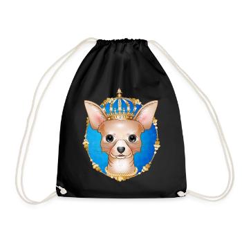 royal Chihuahua dog with golden crown - Drawstring Bag - black - Front