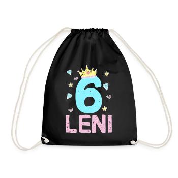 6th Birthday Leni Princess Crown Unicorn - Drawstring Bag - black - Front