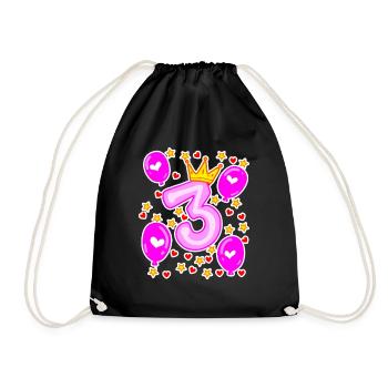 3ème anniversaire filles ballons de couronne étoiles - Sac de sport léger - noir - Devant