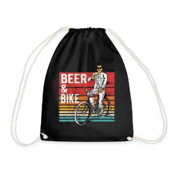 Beer & Bike Bier & Fahrrad Fahrradfahren Geschenk - Turnbeutel - Schwarz - Vorne