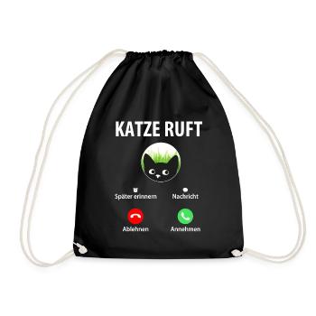 Katze ruft an Annehmen Ablehnen Smartphone Handy - Turnbeutel - Schwarz - Vorne