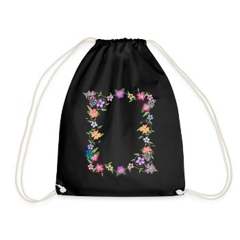 Fleurs avec papillons, fleurs, insectes - Sac de sport léger - noir - Devant