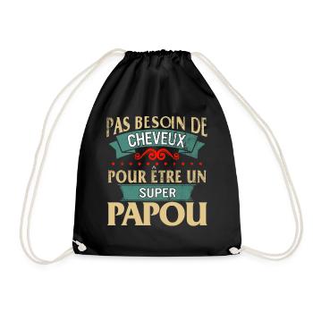 Tee shirt papou pas de cheveux super papy cadeaux - Drawstring Bag - black - Front