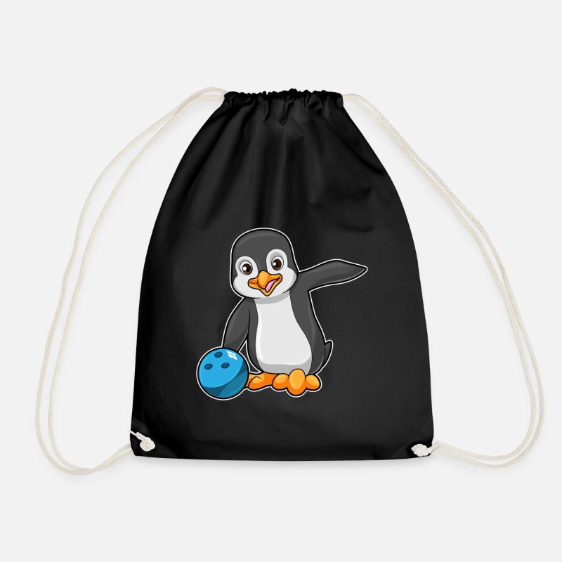 Pinguin beim Bowling mit Bowlingkugel - Turnbeutel - Schwarz