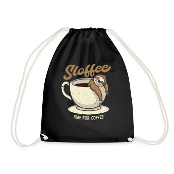Sloffee Pun Sloth Sleeps In Coffee - Drawstring Bag - black - Front
