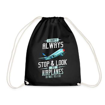 Pilot Plane Airport Aviation Flying - Drawstring Bag - black - Front