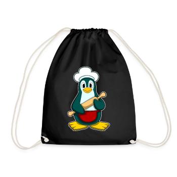 Penguin as a baker with rolling pin - Drawstring Bag - black - Front