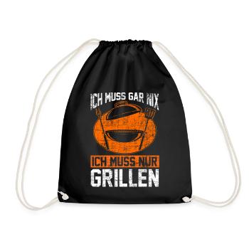 Grillen Griller Grill Geschenk - Turnbeutel - Schwarz - Vorne