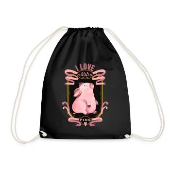 Schweinchen, lustiges Schwein, Glücksschwein - Turnbeutel - Schwarz - Vorne