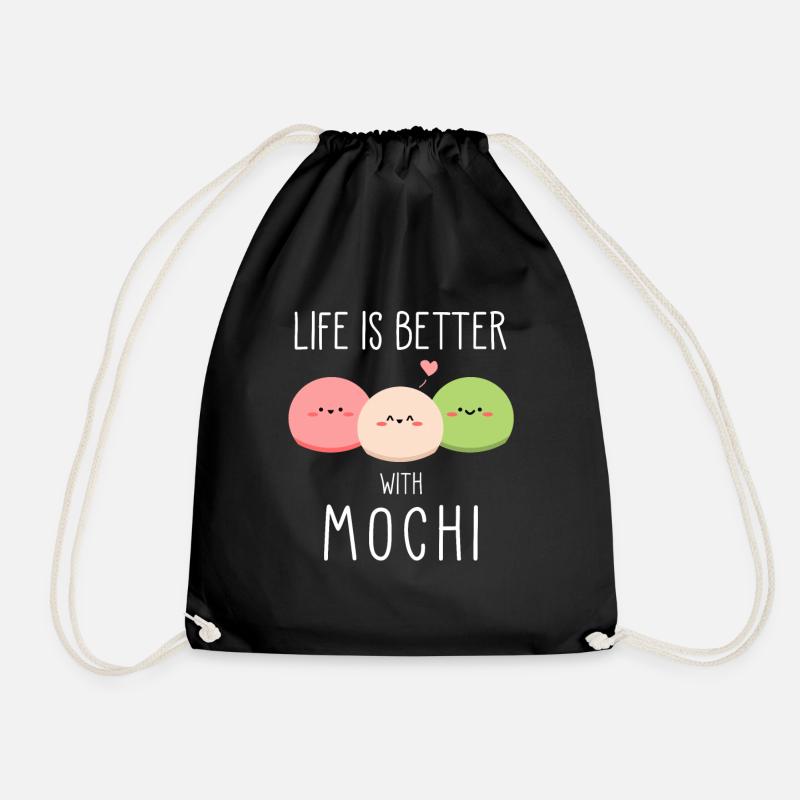 Life Is Better With Mochi Japanese Ice Cream Gift - Drawstring Bag - black