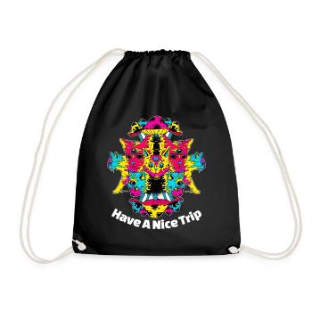 Good Trip Trippy Cat Magic Mushroom LSD - Drawstring Bag - black - Front
