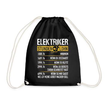 Elektriker Stundenlohn - Elektriker Geschenkidee - Turnbeutel - Schwarz - Vorne