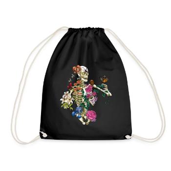 Skeleton With Flowers Spring Nature Garden Florist - Drawstring Bag - black - Front