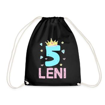 5. Geburtstag Leni Prinzessin Krone Einhor - Turnbeutel - Schwarz - Vorne