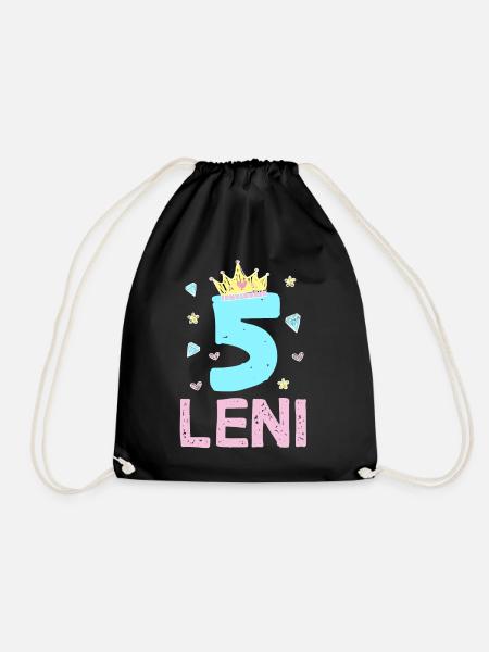 5. Geburtstag Leni Prinzessin Krone Einhor - Turnbeutel - Schwarz