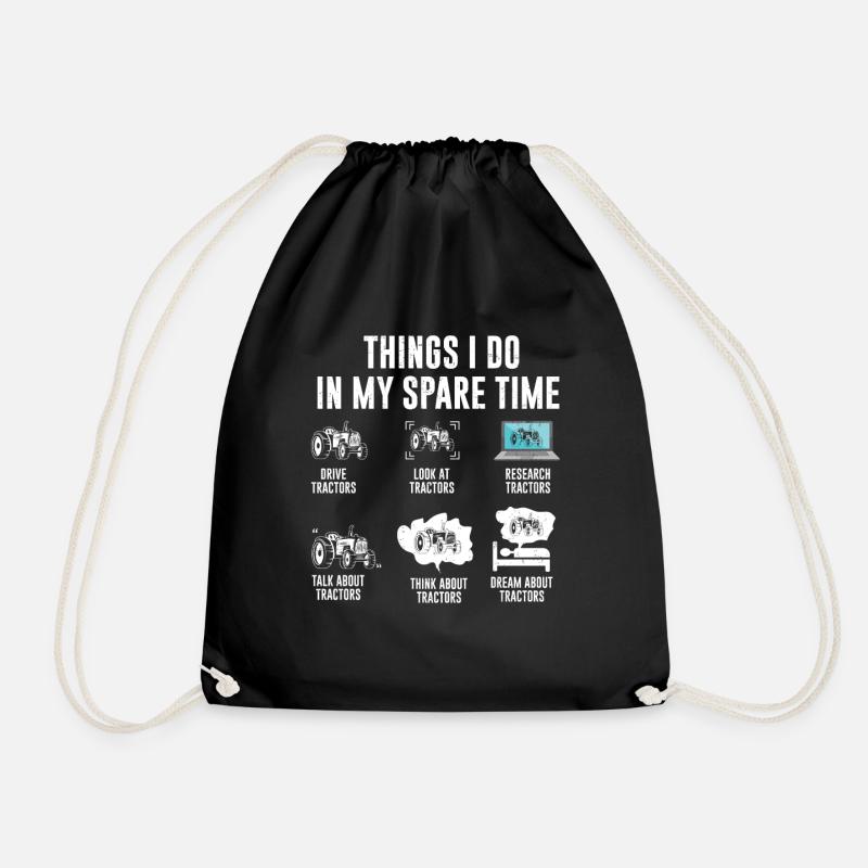 Things I Do in My Spare Time Tractor Driving - Drawstring Bag - black