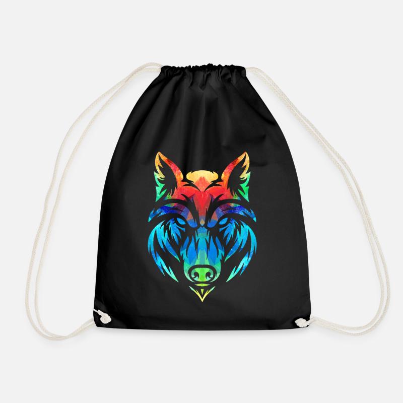 Colorful Wolf - Drawstring Bag - black