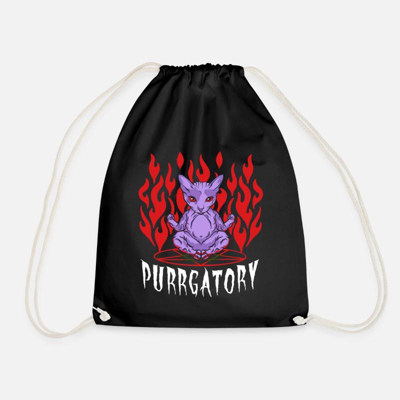 Purrgatory Cat Satan Baphomet - Cat Purgatory - Drawstring Bag - black