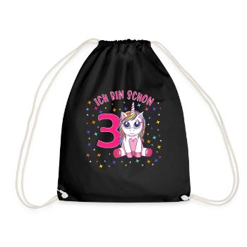 ich bin schon 3 Einhorn Geburtstag Kind Mädchen - Turnbeutel - Schwarz - Vorne