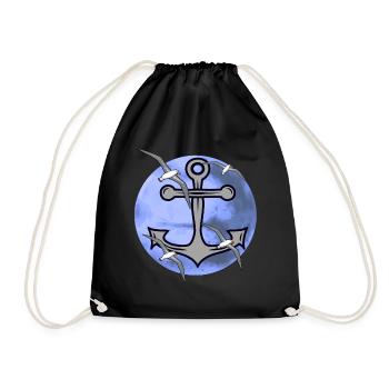 Albatrosses Seagulls Anchor Seafaring Maritim Seagull - Drawstring Bag - black - Front