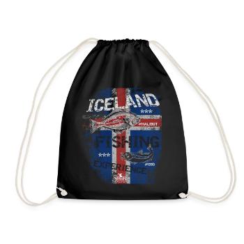 Iceland Fishing Flag Fishing Fish Design - Drawstring Bag - black - Front
