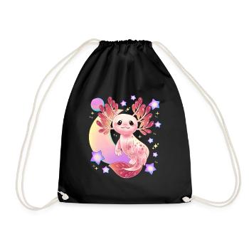 Axolotl Space Kawaii Space Rocket Astronaut Pla - Drawstring Bag - black - Front