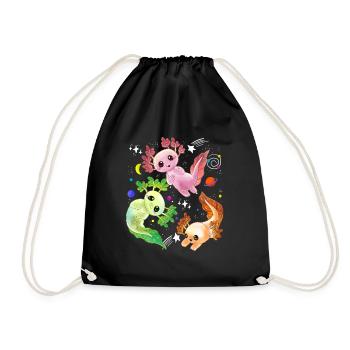 Axolotl Space Kawaii Space Rocket Astronaut Pla - Drawstring Bag - black - Front