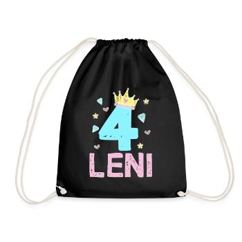 4th Birthday Leni Princess Crown 4 Years - Drawstring Bag - black - Front