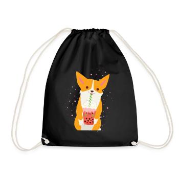 Bubble Tea Corgi - Drawstring Bag - black - Front
