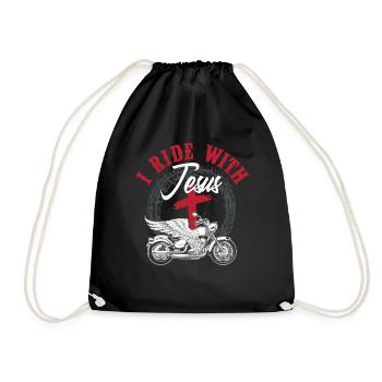 Jesus Christian Motorcyclist Motorcycle - Drawstring Bag - black - Front
