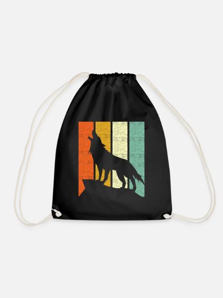 Wolf Retro - Drawstring Bag - black