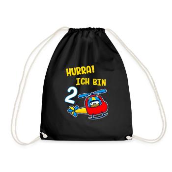 Kids 2nd Birthday Boy Helicopter Helicopter - Drawstring Bag - black - Front