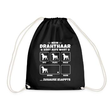 German Wire hair dog tricks wire hair saying - Drawstring Bag - black - Front