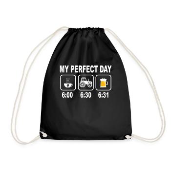 My Perfect Day Farmer Farmer Coffee Tractor Beer - Drawstring Bag - black - Front