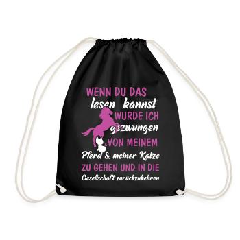 Wenn du das lesen kannst - Pferd & Katze - Turnbeutel - Schwarz - Vorne