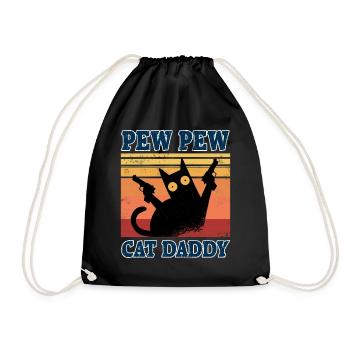 Cat Daddy Vintage 80er Pew Pew Katze Katzenpapa - Turnbeutel - Schwarz - Vorne