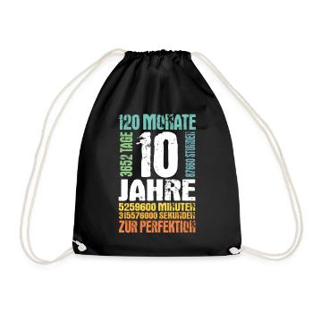 10. Geburtstag Jungen Mädchen 10 Jahre Geschenk - Turnbeutel - Schwarz - Vorne
