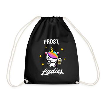 Prost, Ladies Funny Party Unicorn Beer Fun Woman - Drawstring Bag - black - Front
