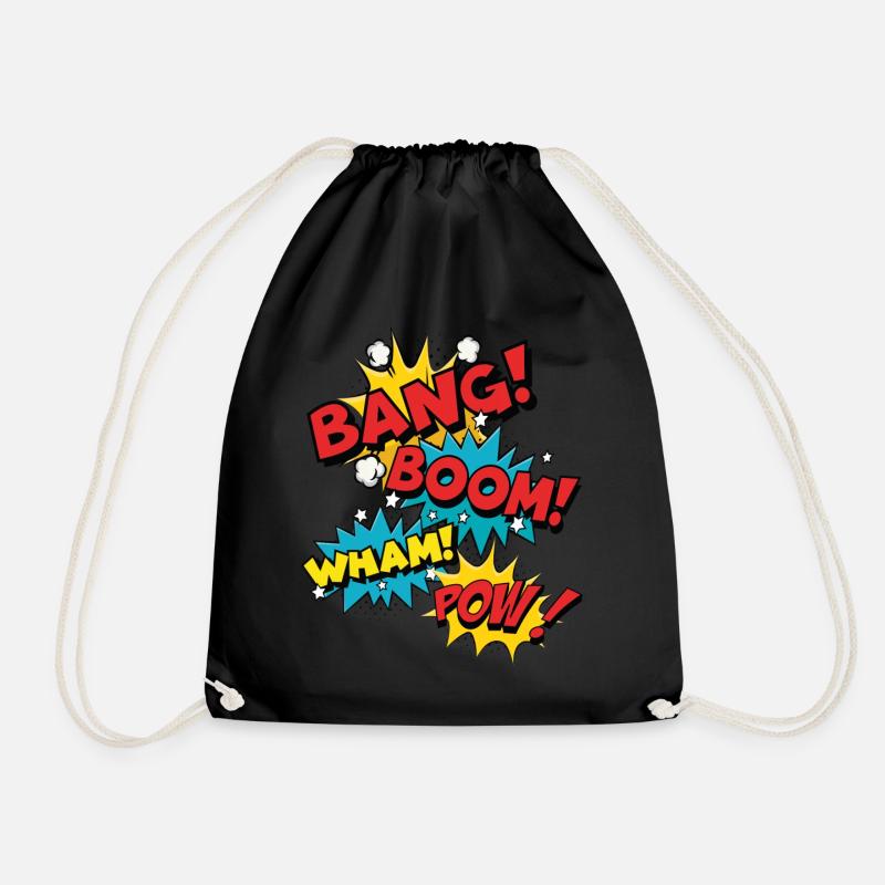 Bang Boom Pow Wham - Bulles de parole comiques - Sac de sport léger - noir